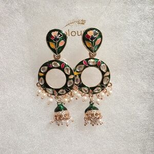 Elegant Floral Green and Gold Earrings